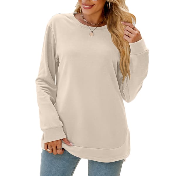 Women's Long Sleeve T-Shirt Crew Neck Irregular Hem Top Solid Color Loose Casual Basic Tee Apricot XL