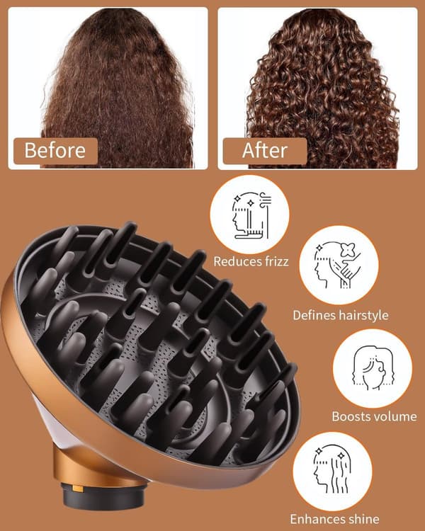Hårdiffuser-tilbehør kompatibelt med Dyson Airwrap HS01 HS03 HS05, bærbar krøllediffuser-dyse til krusfrit, voluminøst hår, guld