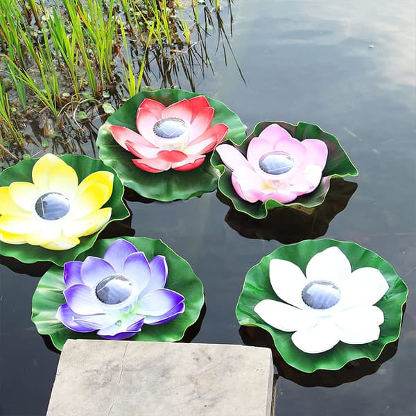 Solcellelamper til dam Rosa flydende solcellelamper til dam, flydende lotusblomst solcellelamper til pool Havedam Solcellelilje blomsterlamper Lotus Light (Pink)
