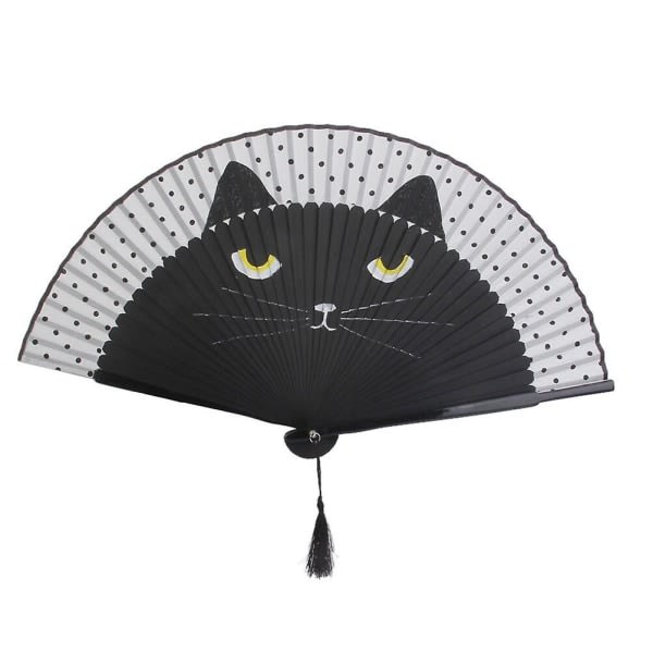 Summer Cat Silk Bambu Handmålad Sarjakuva Cat Folding Fan Party Favor (svart) Musta ei mitään