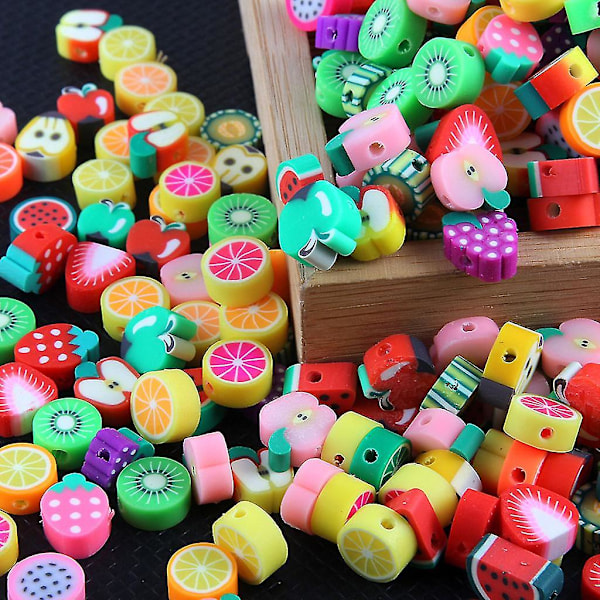 100 st Fruktpärlor Jordgubbsfrukt Polymerlera Färg Blandade DIY-pärlor