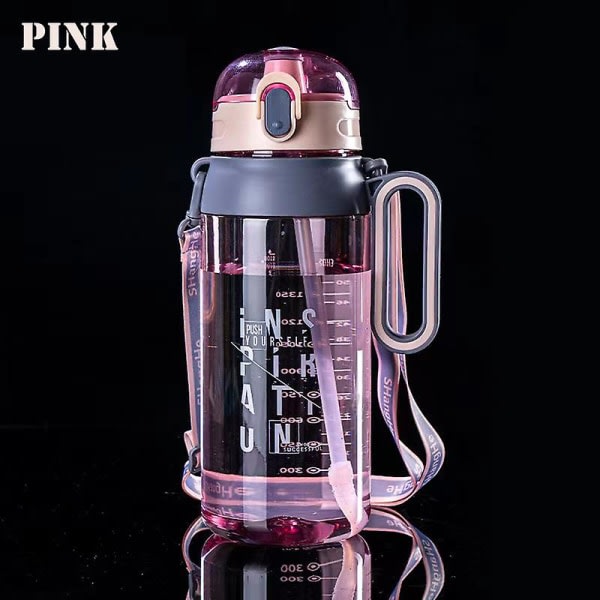 1600/2100 ml sportvattenflaska utomhus läckagesäker fitness gym träning halm vattenkopp shaker flaska med bärbart handtag Pink 2100ml