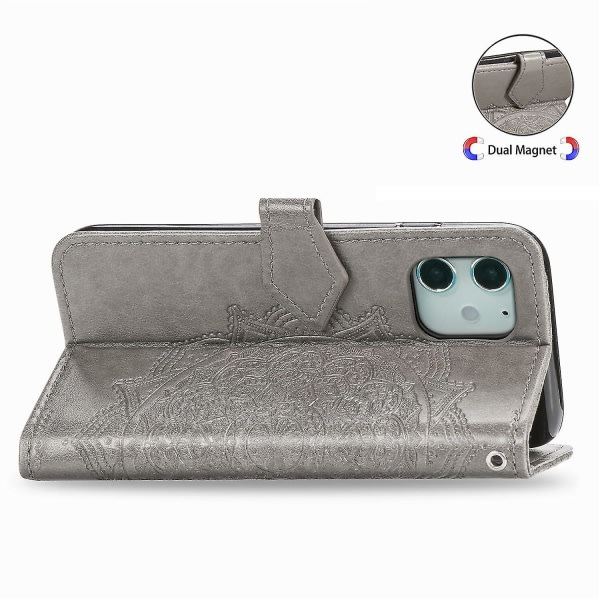 Yhteensopiva med Iphone 11 - case Cover Emboss Mandala Magnetic Flip Protection Stötsäker - Grå null none