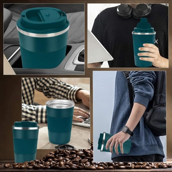 Kaffemugg 12oz - Isolerad kafferesemugg Spillsäker med läckagesäkert lock Vakuum termos kaffetumlare i rostfritt stål