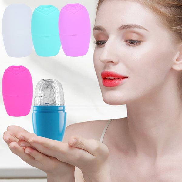 Silikon Ice Face Roller Skin Care Face Massager Ice Cube bricka Rose red