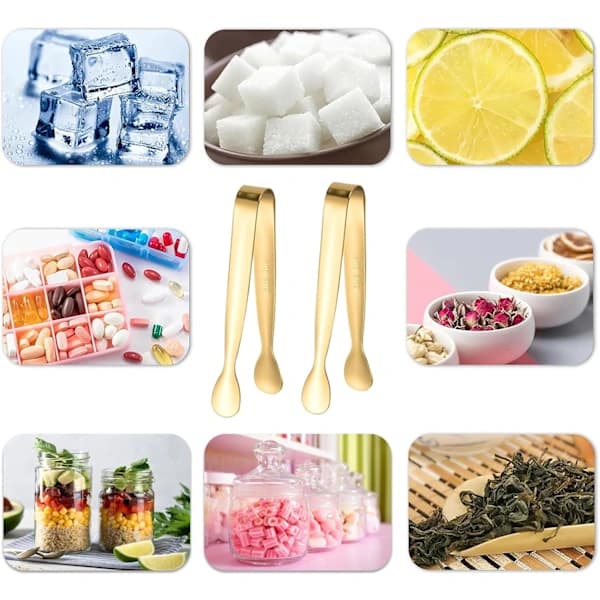 8-pak mini serveringstænger i rustfrit stål, små madtænger til is, sukkerknalder, desserter, buffet, køkken, guld, 11 cm