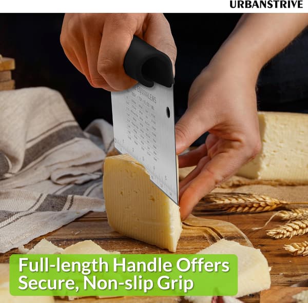 Benkskrape i rustfritt stål for baking, deigkutter og matkutter med måleguide for bakverk, pizza, grønnsaker og måltidsforberedelse, svart
