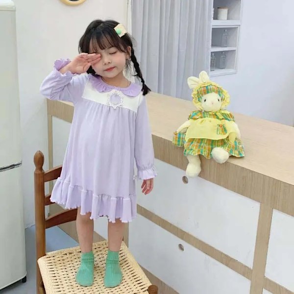 Anime Barn Nattlinne Bekväm klänning Loungewear Pyjamas Andningsbar Casual Prinsesskjol Kawaii Småbarn Hemkläder Present Blå 1 Blue 1 130cm