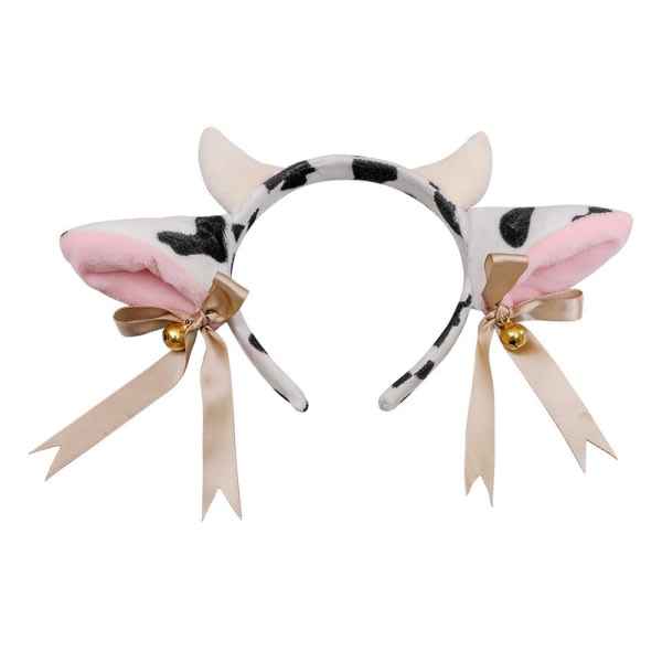 CDQ Cow Ears and Horns Pannband Bow Ribbon Bells Headwear Elastik