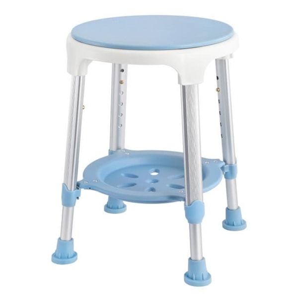 UISEBRT Snurrande Duschpall 360° med Halkskydd Hyllor, Höjdjusterbar 42-54,5 cm, Badstol i Aluminium