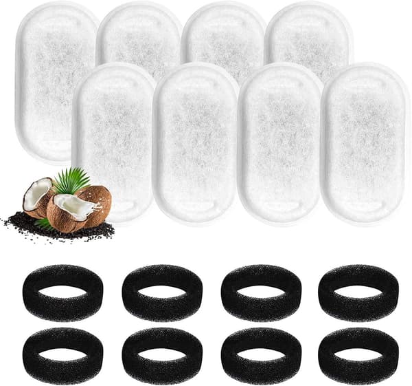 Kolfilter & Skumsvamp - 7.6*4.2 cm - för Kattfontän, 3-lagers filtreringssystem