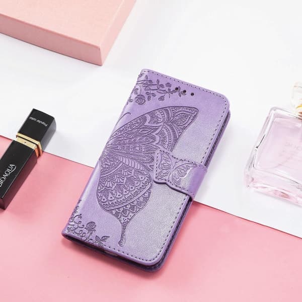 Kompatibel med Iphone Xr Case Flip Cover Emboss Butterfly Soft Tpu Støtsikker Shell Slim - Violet null none
