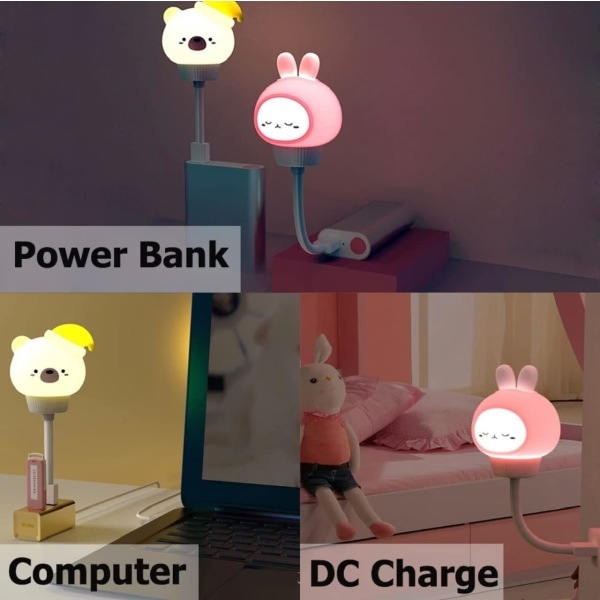 USB Bedårande Nattljus, LED Bordslampor Söta Djurlampor Barn Elektriska Nattlampor med Fjärrkontrolllampor