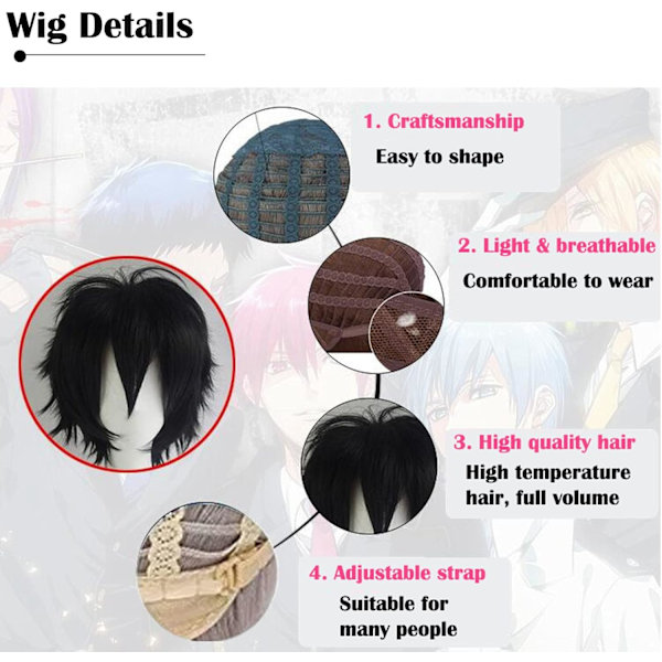Vaaleansininen lyhyt peruukki, Bob Anime Cosplay varastossa suorat hiukset naamiaiskosketus Anime Pixie Fancy Dress naisille miehille pojille tytöille