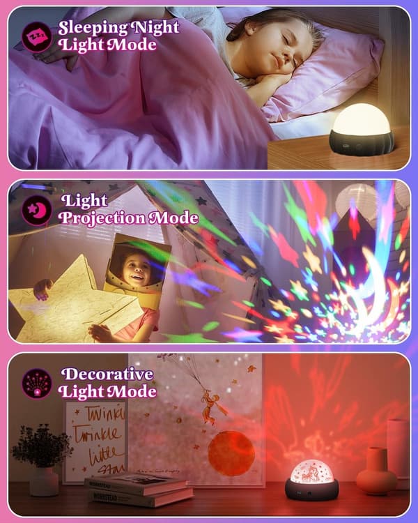 Starry Sky Projector for Kids - 3 Different Themes and 7 Light Modes - Rotates 360° for Magical Effect