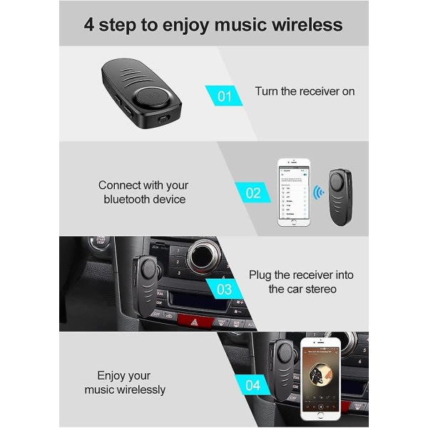 Aux Bluetooth 5.0-mottagare, mini 3,5 mm trådlös bil Bluetooth -ljudadapter Inbyggd mikrofon