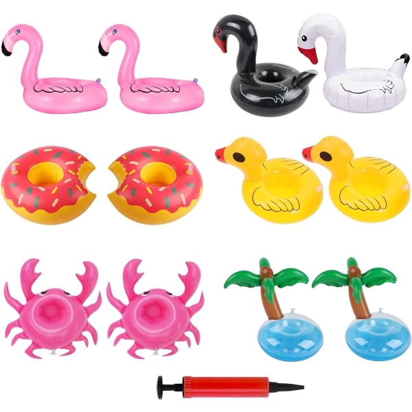 12-pack uppblåsbar dryckeshållare, flytande dryckeshållare för pool, uppblåsbara flamingokoppunderlägg för poolfest