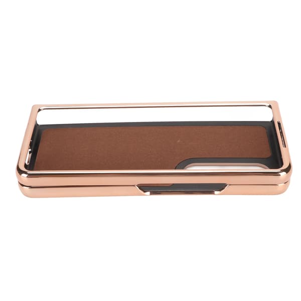 Phone Case Protective Cover for Samsung Galaxy Z Fold 4 Nano Plating Genuine Leather Scratch Resistant Pink