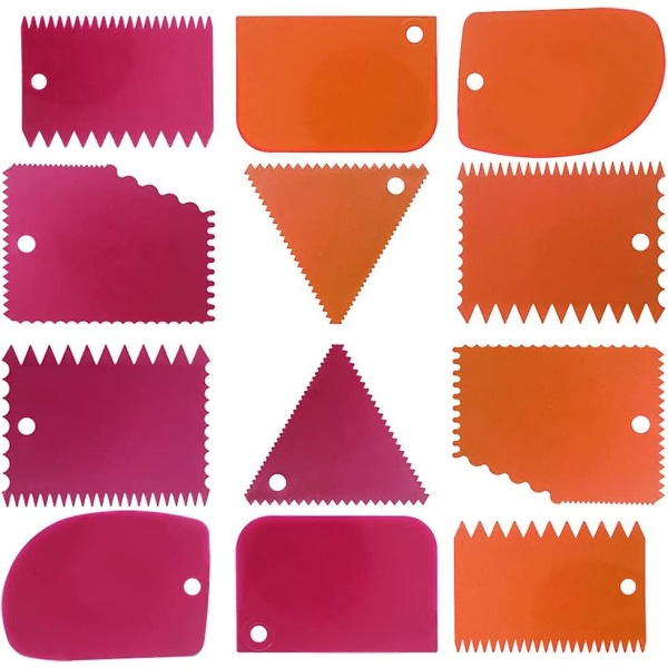Tårtsskrapa Smidigare set, tårtutjämnande skärplåtsverktygskombination, tårtglasyrsskrapare Tårtkantsdekoreringsverktyg. (2 set, Rose Red + Orange) zdq
