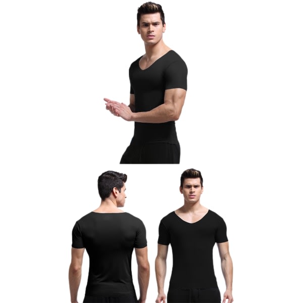 Tunn kortärmad t-shirt for mænd med v-ringad farvet stram bottenskjorta slim fit sömlösa underkläder modal skräddarsydd t-shirt sort（L） zdq