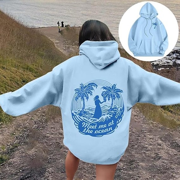 Palm Puff Hoodie Oversized Långärmad Tröja med Bokstavstryck för Tonårsflickor Y2k Hoodie Mode Tröja med Dragsko och Fickor Ljusblå- A Ljusblå- A Light Blue- A 3XL