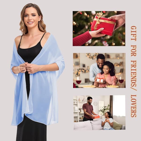 Skjerf - Langt skjerf - Silkemyk chiffon - Elegant sjal - Lyseblått - 1 stk - Til aftenkjole og bryllup
