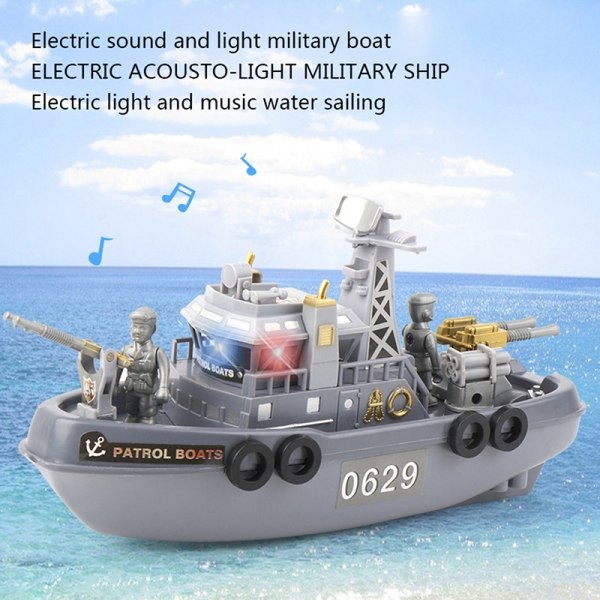 Elektrisk Plast Mini Marine Patrol Blinkende Lyd Lyd Båd M grå A