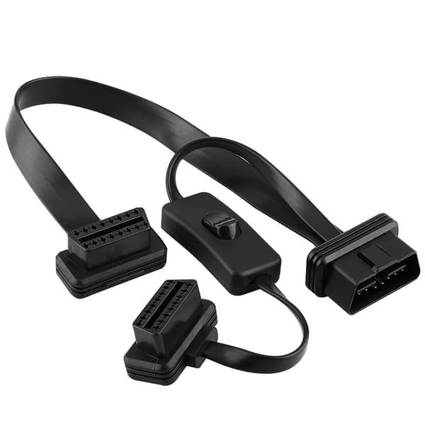 16-pin hann til dobbel hun OBD2-splitter flat forlengelseskabeladapter med bryter