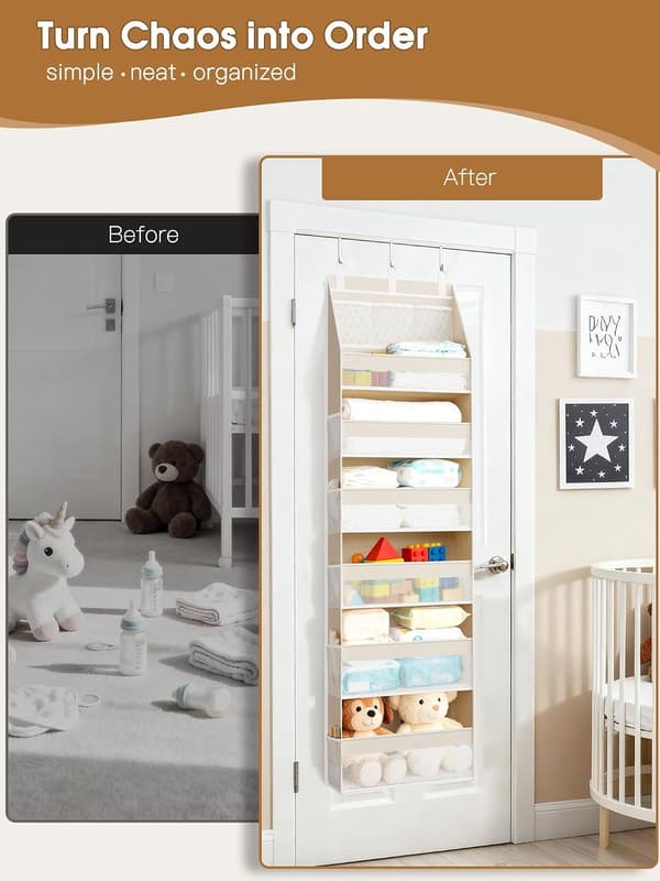 Hængende Dør Organizer - 6 Rum - 13 Netrum - Beige