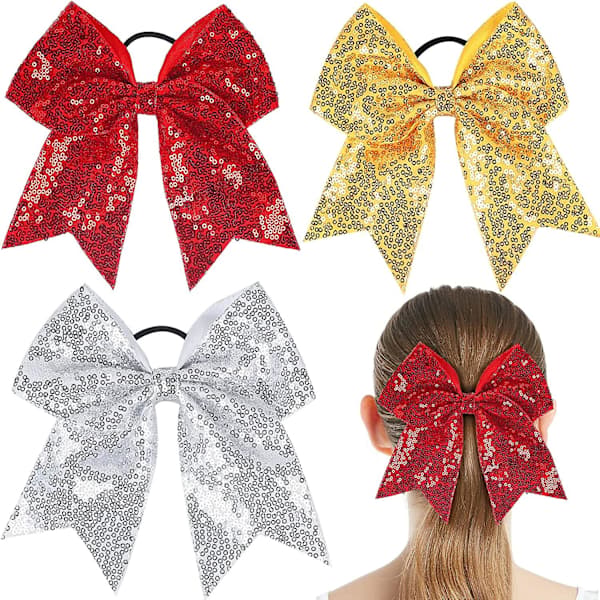 Glitter Cheer Rosett Elastiska Hårband Flickor 8  \" Jul Glittrande Röd Guld Silver_tfrf