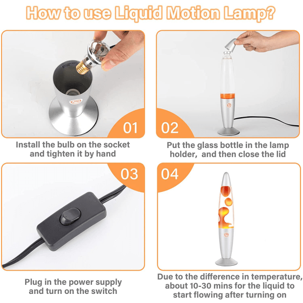 Orange futuristisk lavalampa med strømbrytare