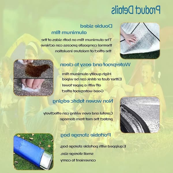 Vikbart liggunderlag i aluminiumfolie för camping, lätt värmeisoleringsmatta för vandring, backpacking och picknick