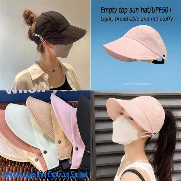 Dam Sommar Solhatt med brett brätte Anti-UV Strandvisir Kepsar Hattar Justerbar Beige