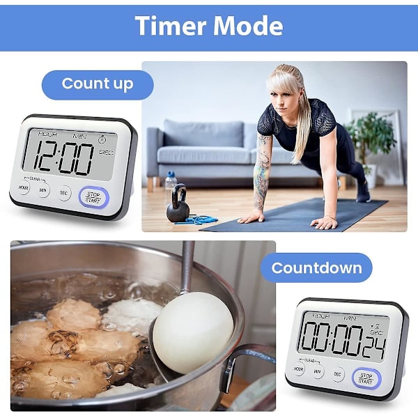 Kökstimer Larm Klocka Multifunktionell Digital Kocktimer Med Stor LCD-Skärm Magnetisk Stoppur Timer Med Klocka Alarm Klocka Magnet