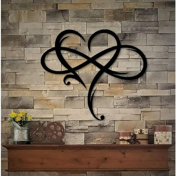 40*35 cm Väggdekor Infinity Hjärta Metall Väggkonst, Järnkonst Dekoration Present, Eternal Love Väggskulptur För Hem Sovrum Vardagsrum（svart，1 STK）
