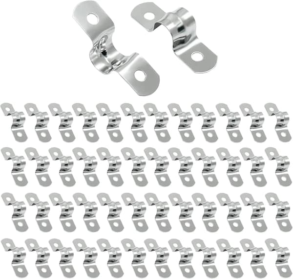 Rustfritt stål to-hulls rørklemme stiv rørstropp U-brakett for kabelfeste 3/8 tommer 50 stk