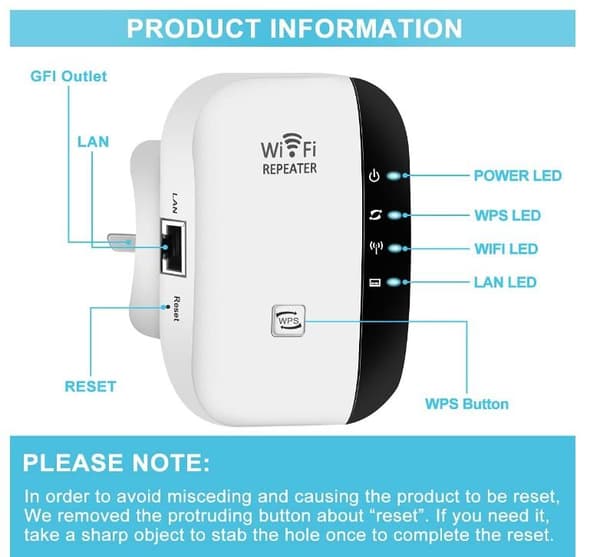 Wi-Fi Forsterker Repeater / Utvider rekkevidde 300 Mbps Wifi White Vit