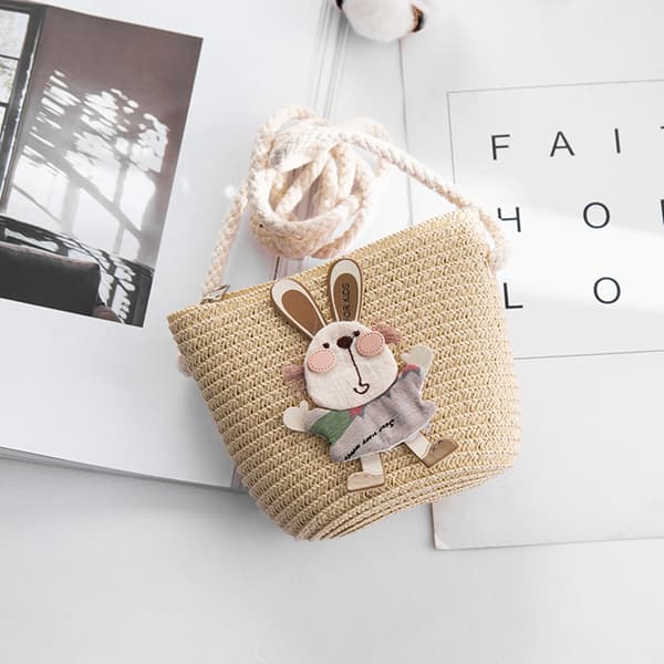 Barn Sommar Tecknad Kanin Halm Messenger Väskor Mini Strandväska C