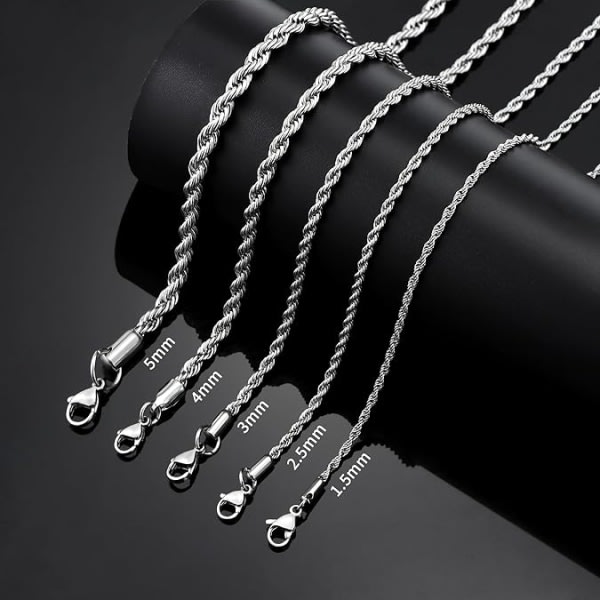 18k äkta guldpläterad repkedja 2,5 mm rostfritt stål Twist Chain halsband för män kvinnor 18 tum