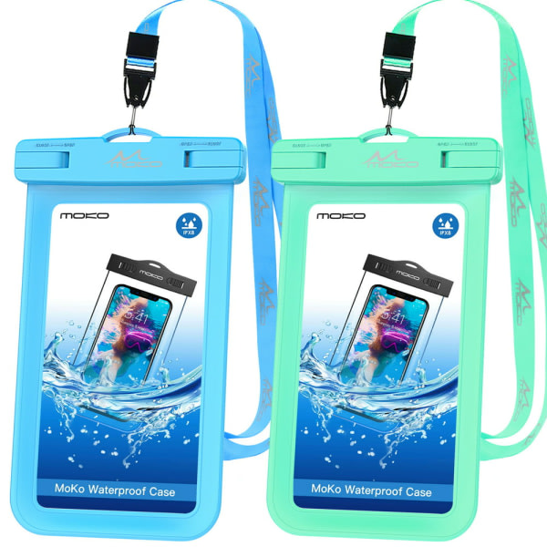 MoKo vanntät telefonpåsehållare, 2-pack IPX8 telefondeksel Dry Bag Kompatibel med iPhone 11/11 Pro/11 Pro Max/8/7 Plus, Sam