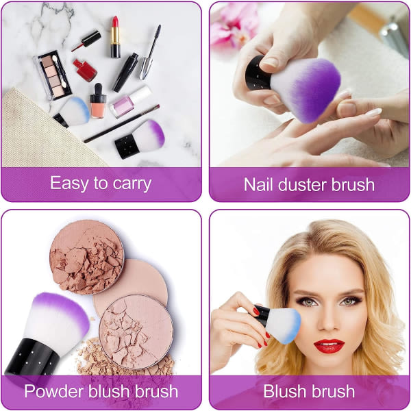 CDQ Nail Art Kort skaft Dust Brush Face Blush Brush 4 delar (lila + rosa) pinkki