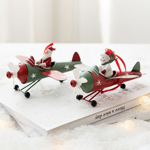 Retro järn julhänge Santa Claus flygplan julgran A onesize