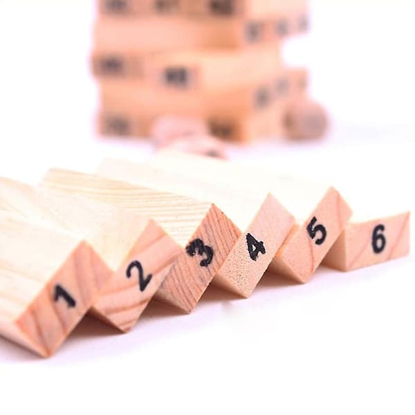 54 st Träklossar Torn Jenga Staplingsspel Pedagogiska Dominobrickor + 4 st Tärningar Barn- Perfet_tfrf
