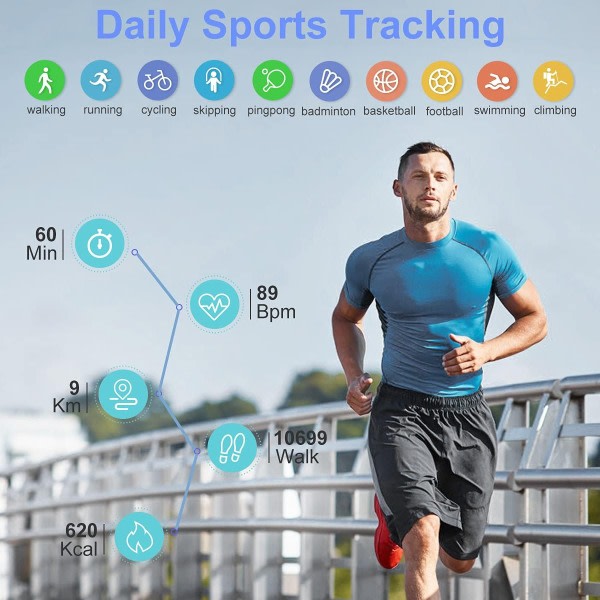 Smart Watch til telefoner, Fitness Tracker med Ring/Svara samtale, sølvfarvet CDQ
