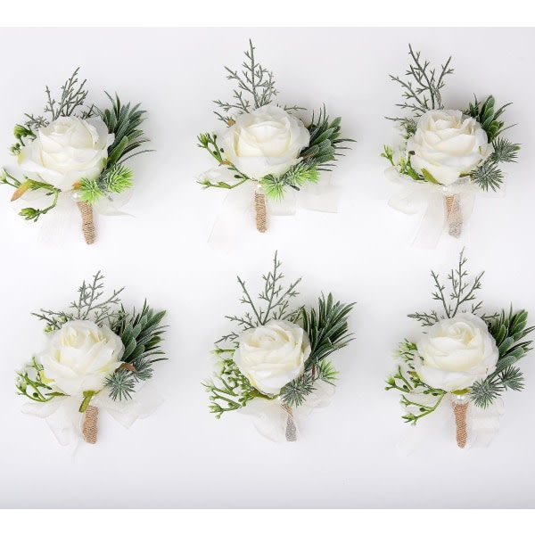 6 stk Brud Brudgom Bryllup Corsage Håndled Blomster, Håndled Blomster Corsage Corsage