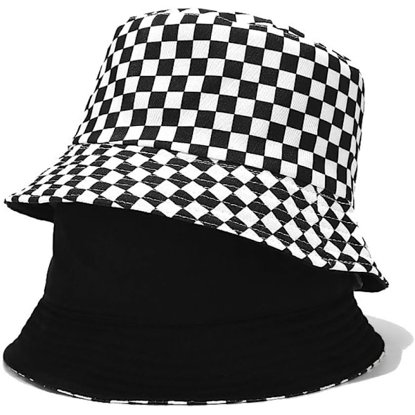 Söt bucket hat strandfiskarhattar för kvinnor, vändbar dubbelsidig användning Checkered Flag
