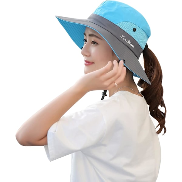 Solhatt Dam Herr 3u201d Bred brätte UPF 50+ Fiske Strand Bucket Hats Skyblue Grey