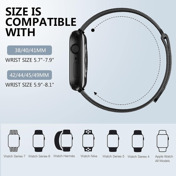 Metallrem kompatibel med Apple Watch -band 40 mm 38 mm 41 mm Black-WELLNGS Black 42/44/45/49mm Black