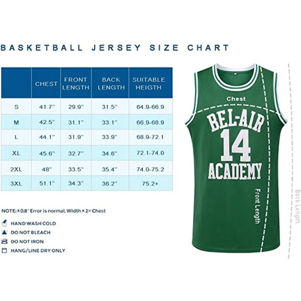 14 Fresh Prince of Bel Air College, grön baskettröja för herrar—S zdq