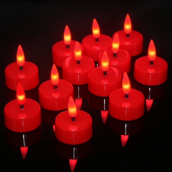 12 kpl LED Punaisia Tuikkuja Ajastimella, Liekittömät 3D Sydänliekki Välkkyvät Kynttilät Halloweeniin ja Jouluun Punainen – 3D-sydänliekki Parent Punainen – 3D-sydänliekki Röd – 3D-veke Parent